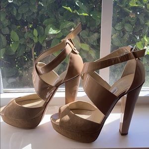 Jimmy Choo suede/patent nude sandal